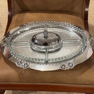 Elegant Silver and Glass Serving Tray